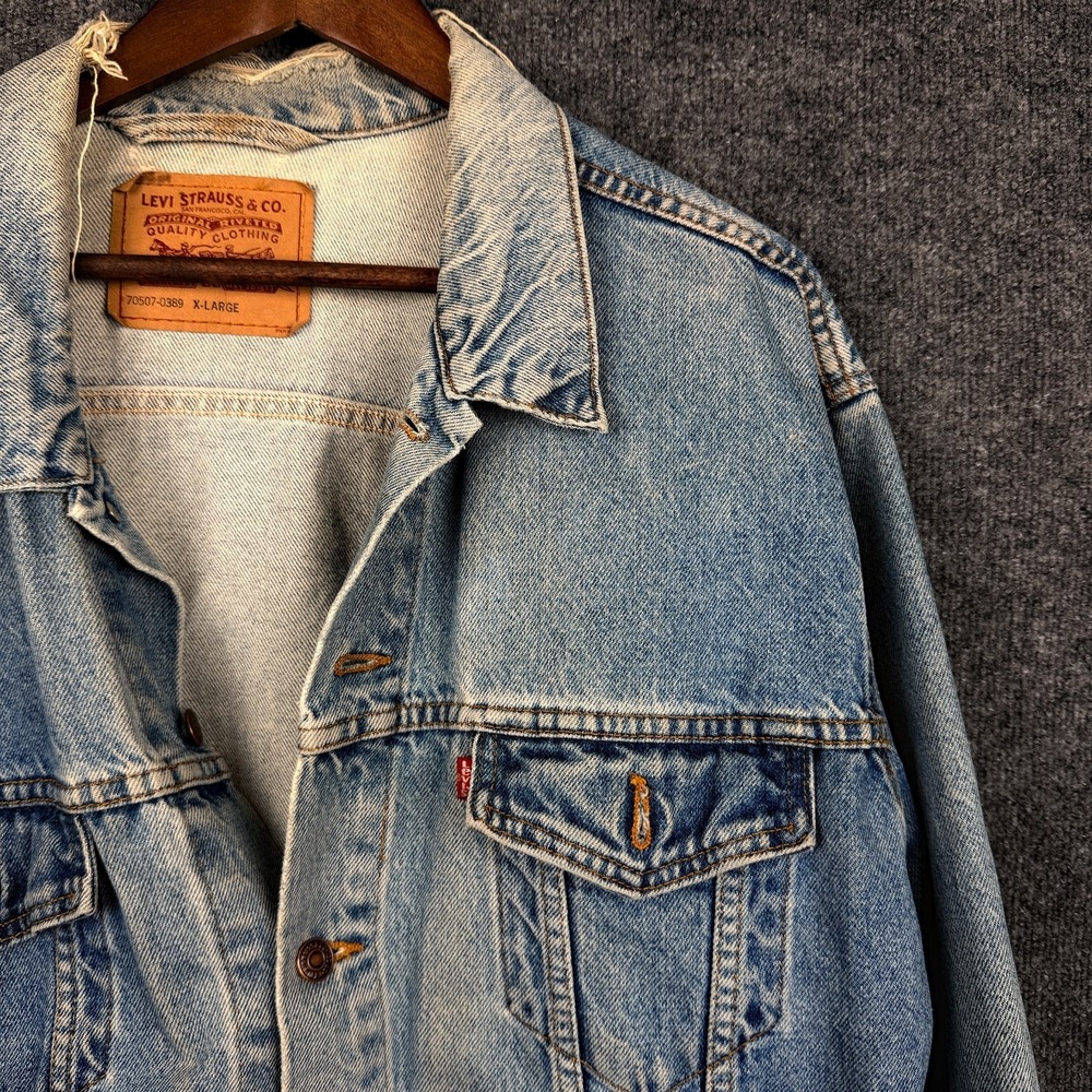 Vintage 90s Levis 70507 0389 Denim Trucker Jacket Mens XL Hand Pockets Light Was - Picture 3 of 13